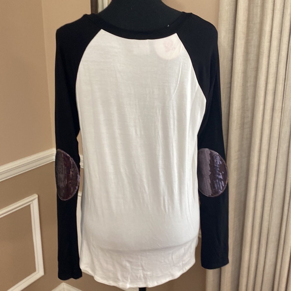 Wanna B Jersey Top with Sequined Elbows Medium NWT